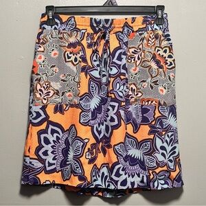 Loft Orange Blue /Purple Floral Midi Skirt   Size Small